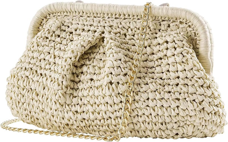 Geelyda Straw Clutch Purses for Women Cloud Dumpling Pouch Straw Crossbody Shoulder Handbag Summer Beach Woven Bag - Image 1